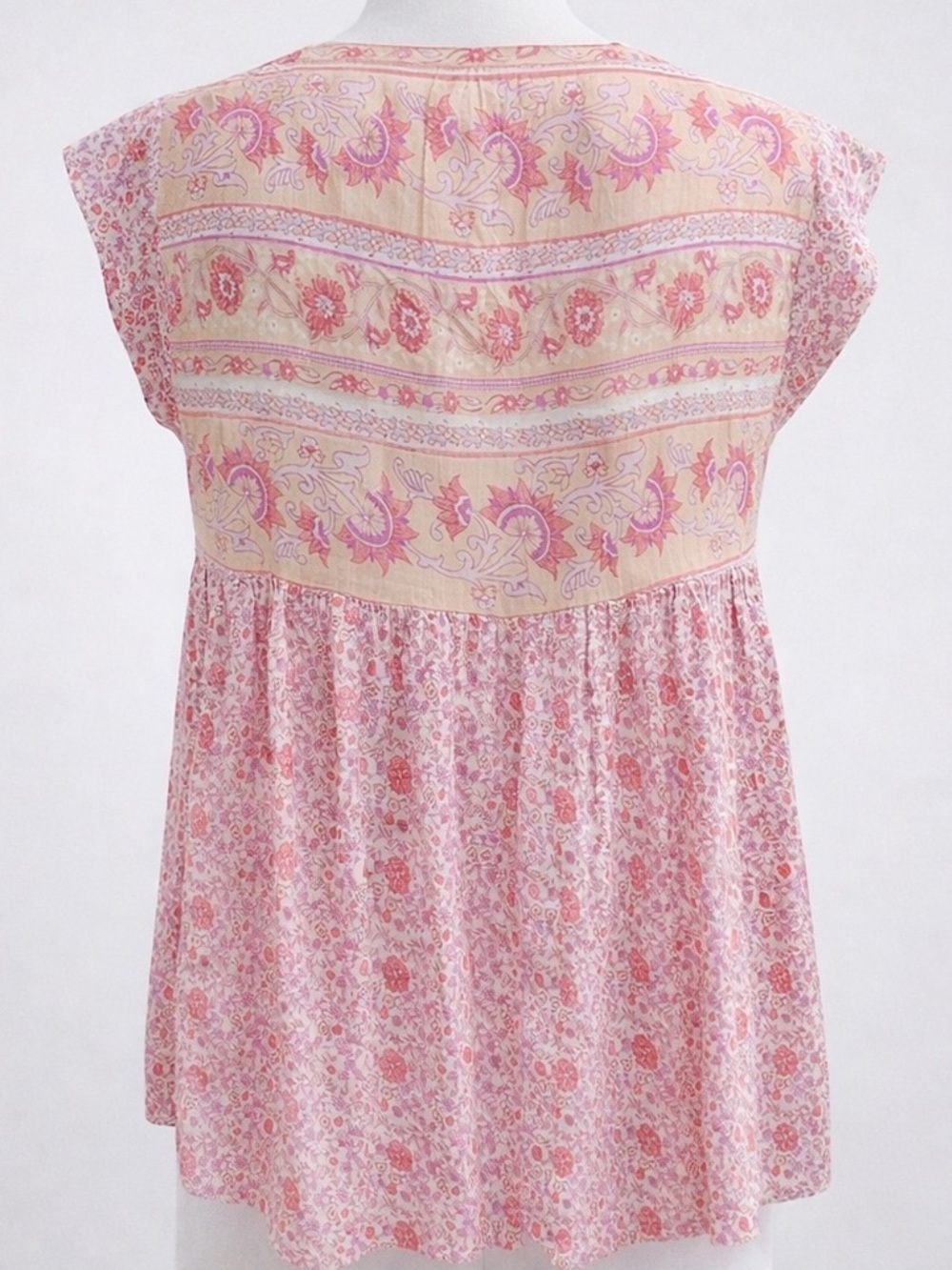 Lucky Brand Floral Boho Peasant Blouse Pink Cotton Modal Flutter Sleeve NWT - Picture 5 of 10